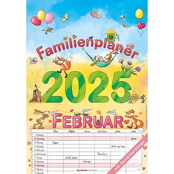 Familienplaner Cartoon 2025 - Bildkalender 23,7x34 cm - 6 Spalten - Kalender mit Platz für Notizen - mit vielen Zusatzinformationen - Wandkalender