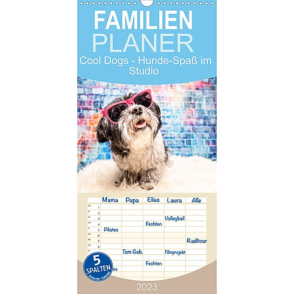 Familienplaner Cool Dogs - Hunde-Spaß im Studio (Wandkalender 2023 , 21 cm x 45 cm, hoch), Sonja Teßen