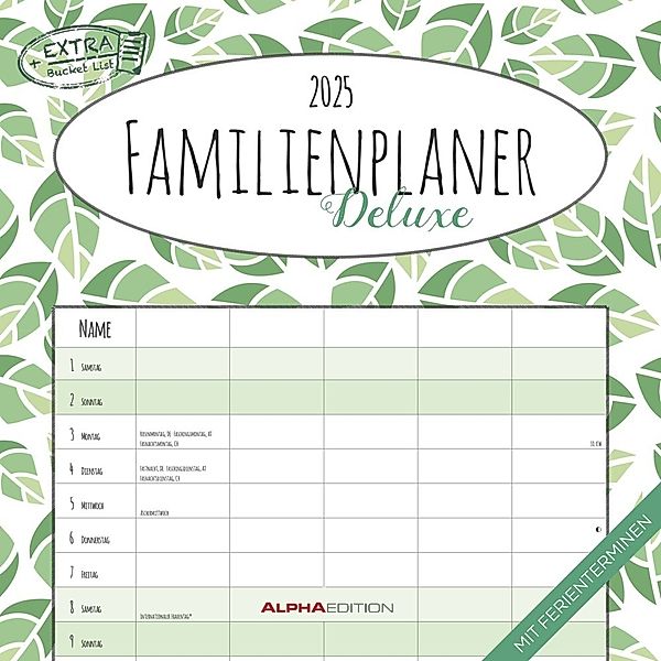 Familienplaner Deluxe 2025 - Broschürenkalender 30x30 cm (30x60 geöffnet) - Kalender mit Platz für Notizen - 5 Spalten - Bildkalender - Wandkalender