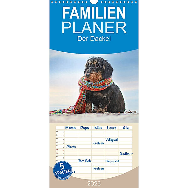 Familienplaner Der Dackel (Wandkalender 2023 , 21 cm x 45 cm, hoch), Anja Foto Grafia Fotografie