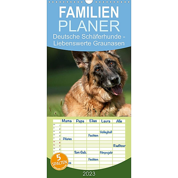 Familienplaner Deutsche Schäferhunde -  Liebenswerte Graunasen (Wandkalender 2023 , 21 cm x 45 cm, hoch), Petra Schiller