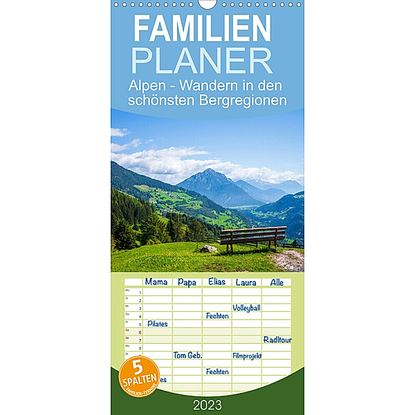 Familienplaner Die Alpen - Wandern durch die schönste Bergregion Europas. (Wandkalender 2023 , 21 cm x 45 cm, hoch), Gunnar Freise