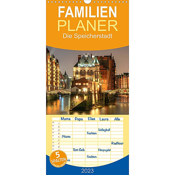 Familienplaner Die Speicherstadt (Wandkalender 2023 , 21 cm x 45 cm, hoch), Joachim Hasche