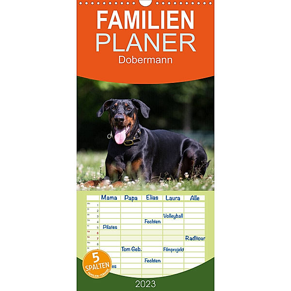 Familienplaner Dobermann (Wandkalender 2023 , 21 cm x 45 cm, hoch), Annett Mirsberger  www.tierpfoto.de