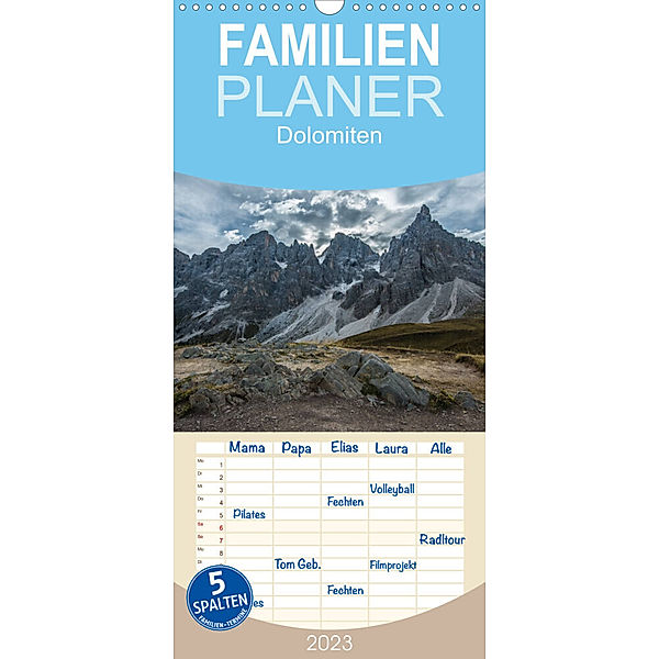 Familienplaner Dolomiten (Wandkalender 2023 , 21 cm x 45 cm, hoch), Roman Burri