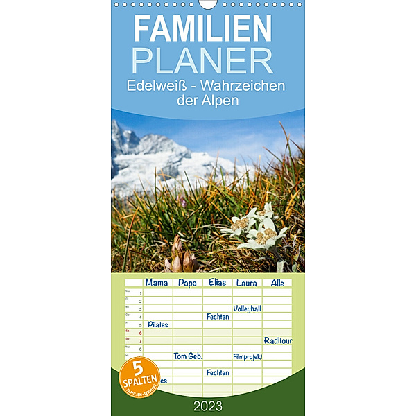 Familienplaner Edelweiss - Wahrzeichen der Alpen (Wandkalender 2023 , 21 cm x 45 cm, hoch), Miriam Schwatzfischer