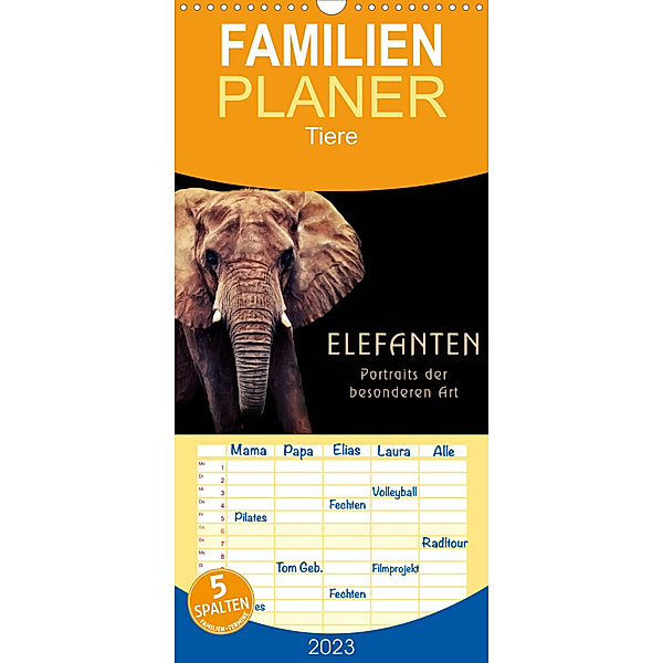 Familienplaner Elefanten - Portraits der besonderen Art (Wandkalender 2023 , 21 cm x 45 cm, hoch), Angela Dölling, AD DESIGN Photo + PhotoArt