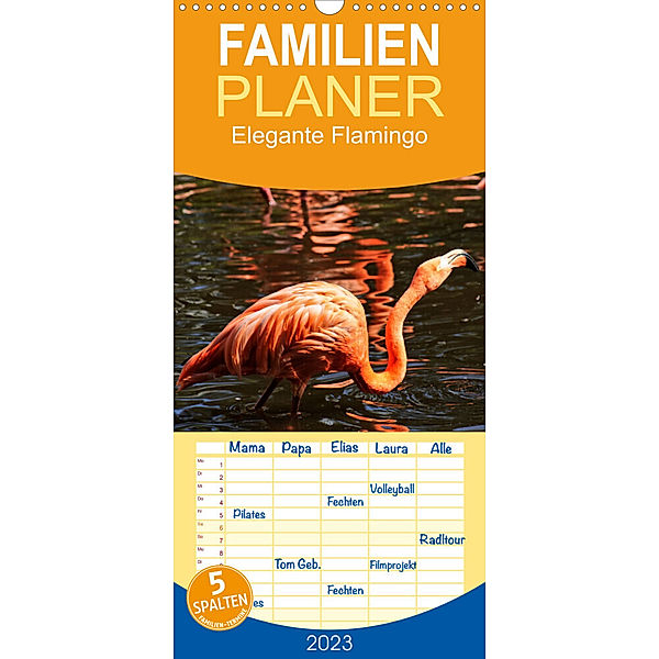 Familienplaner Elegante Flamingo (Wandkalender 2023 , 21 cm x 45 cm, hoch), Kattobello