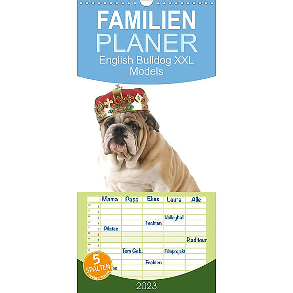 Familienplaner English Bulldog XXL Models (Wandkalender 2023 , 21 cm x 45 cm, hoch), Elisabeth Stanzer