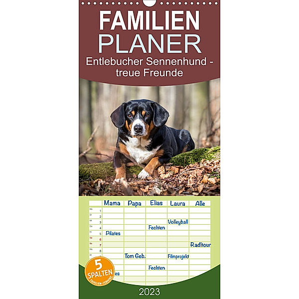 Familienplaner Entlebucher Sennenhund - treue Freunde (Wandkalender 2023 , 21 cm x 45 cm, hoch), Schnellewelten