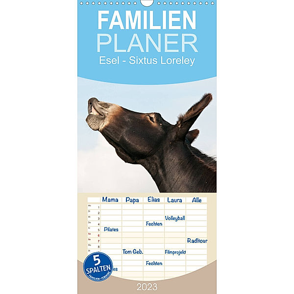 Familienplaner Esel - Sixtus Loreley (Wandkalender 2023 , 21 cm x 45 cm, hoch), Meike Bölts