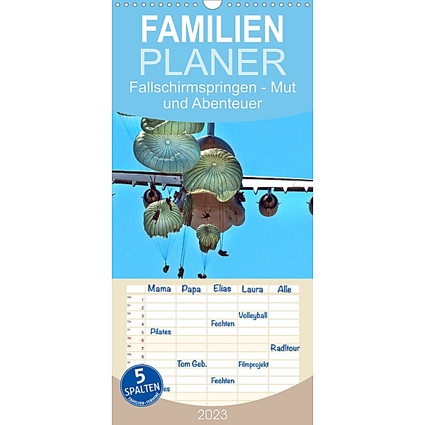 Familienplaner Fallschirmspringen - Mut und Abenteuer (Wandkalender 2023 , 21 cm x 45 cm, hoch), Peter Roder
