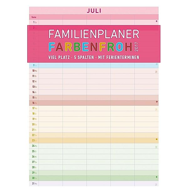 Familienplaner Farbenfroh 2017, ALPHA EDITION