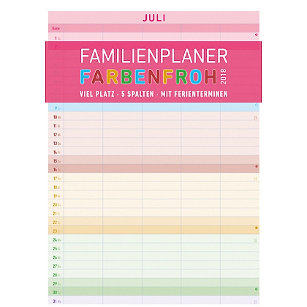 Familienplaner Farbenfroh 2018, ALPHA EDITION