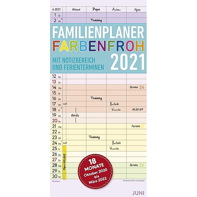 Familienplaner Farbenfroh 2021, 18 Monate - Kalender bestellen