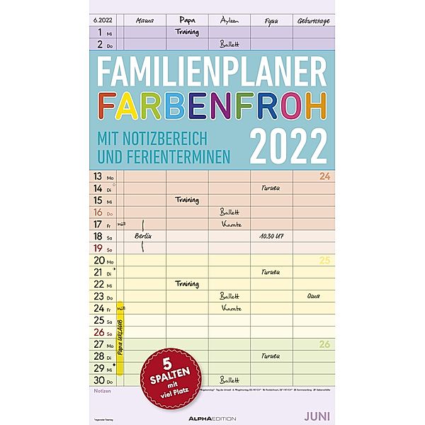 Familienplaner Farbenfroh 2022