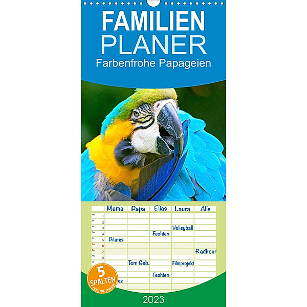 Familienplaner Farbenfrohe Papageien (Wandkalender 2023 , 21 cm x 45 cm, hoch), Calvendo