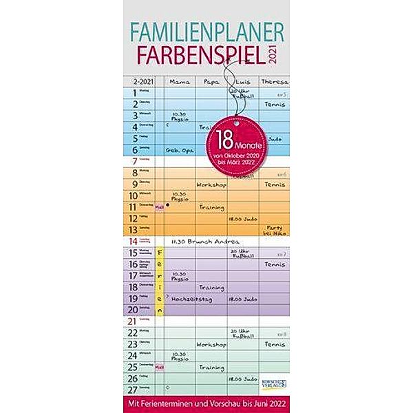 Familienplaner Farbenspiel 18 Monate 2020/2021