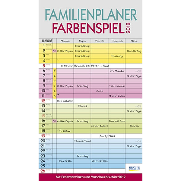 Familienplaner Farbenspiel 2018