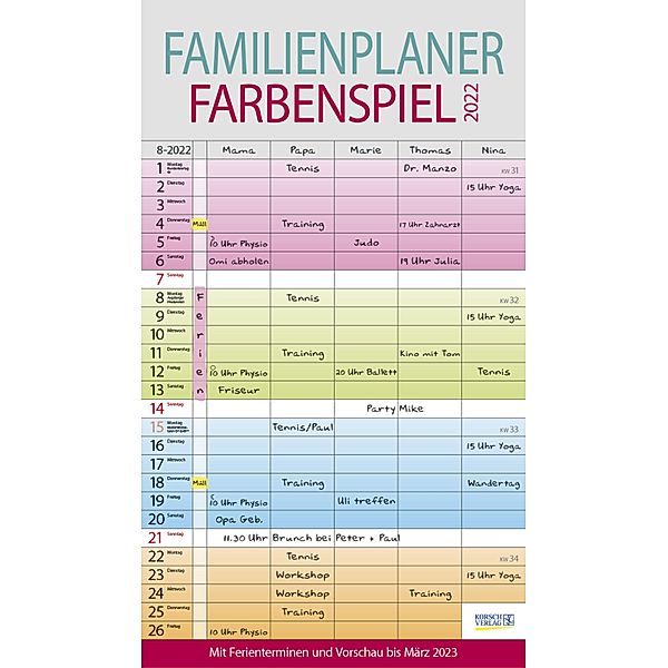 Familienplaner Farbenspiel 2022