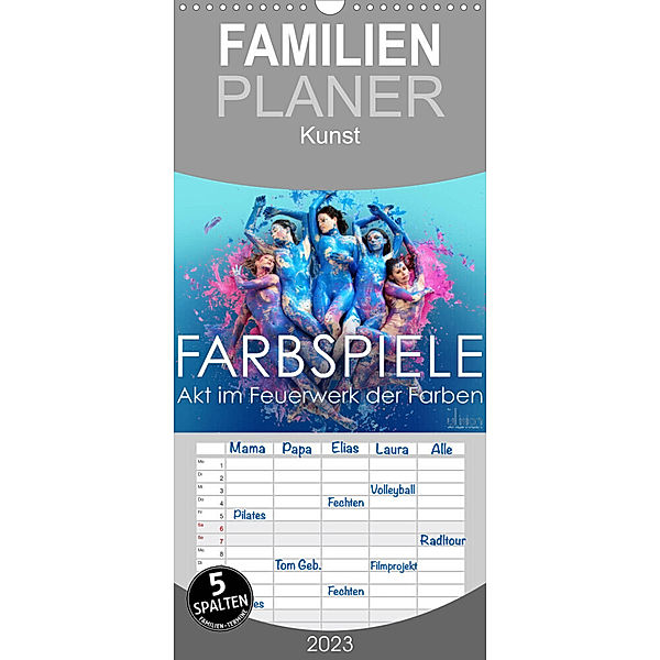 Familienplaner FARBSPIELE - Akt im Feuerwerk der Farben (Wandkalender 2023 , 21 cm x 45 cm, hoch), Ulrich Allgaier (Ullision)