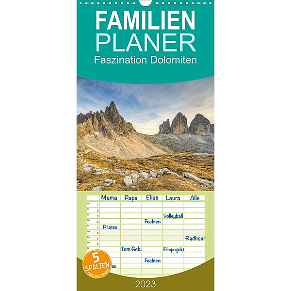 Familienplaner Faszination Dolomiten (Wandkalender 2023 , 21 cm x 45 cm, hoch), Michael Valjak