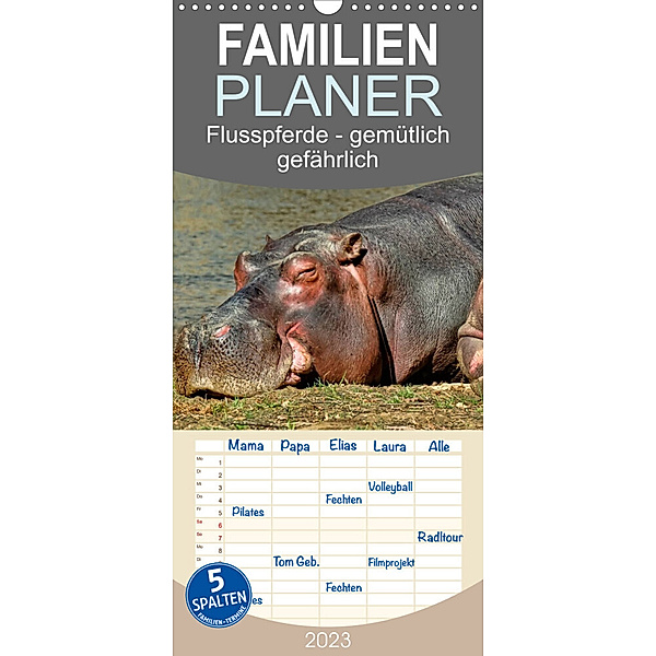 Familienplaner Flusspferde - gemütlich gefährlich (Wandkalender 2023 , 21 cm x 45 cm, hoch), Peter Roder