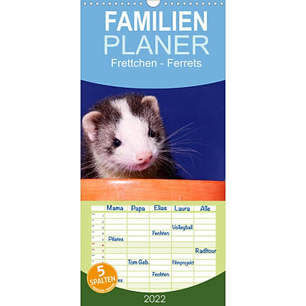 Familienplaner Frettchen - Ferrets (Wandkalender 2022 , 21 cm x 45 cm, hoch), Jeanette Hutfluss