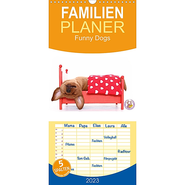 Familienplaner Funny Dogs (Wandkalender 2023 , 21 cm x 45 cm, hoch), Jeanette Hutfluss