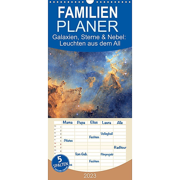 Familienplaner Galaxien, Sterne und Nebel: Leuchten aus dem All (Wandkalender 2023 , 21 cm x 45 cm, hoch), Calvendo