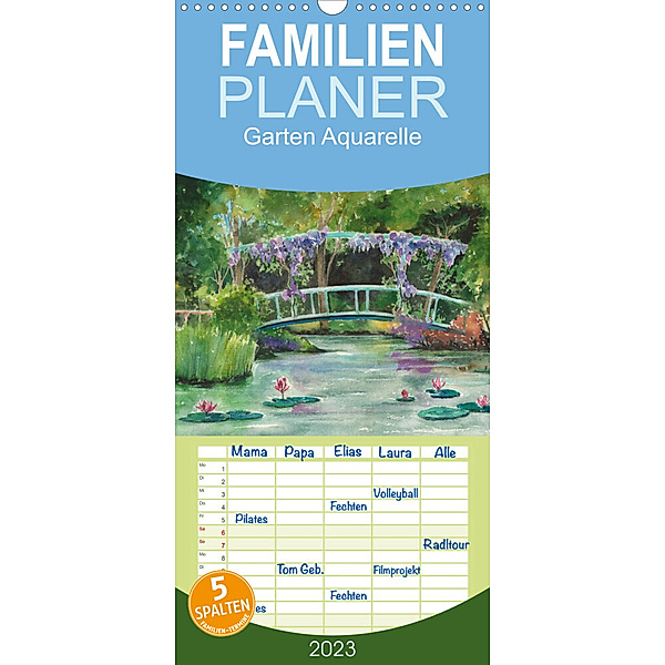 Familienplaner Garten Aquarelle (Wandkalender 2023 , 21 cm x 45 cm, hoch), Jitka Krause