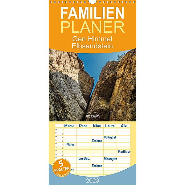 Familienplaner Gen Himmel - Elbsandstein (Wandkalender 2023 , 21 cm x 45 cm, hoch), Kevin Walther