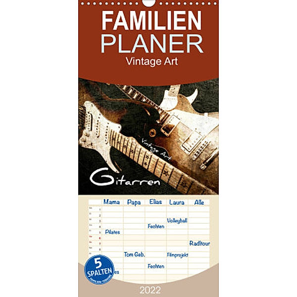 Familienplaner GITARREN Vintage Art (Wandkalender 2022 , 21 cm x 45 cm, hoch), Renate Bleicher