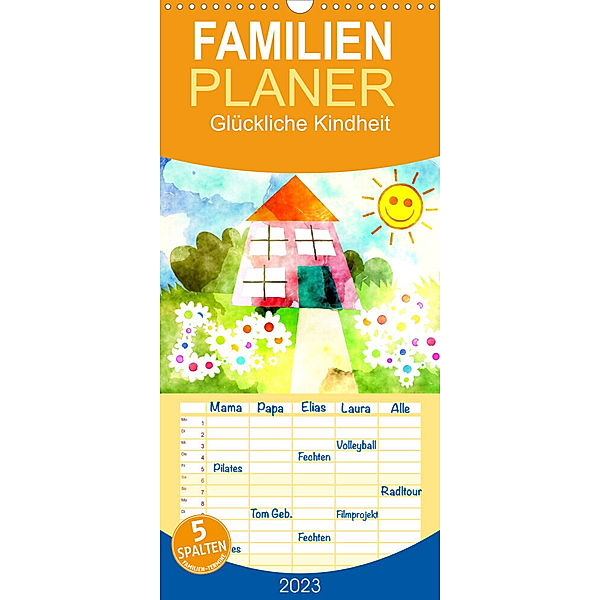 Familienplaner Glückliche Kindheit. Duftiger Aquarell Kinderkalender (Wandkalender 2023 , 21 cm x 45 cm, hoch), Rose Hurley