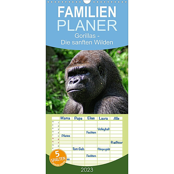 Familienplaner Gorillas - Die sanften Wilden (Wandkalender 2023 , 21 cm x 45 cm, hoch), Peter Hebgen