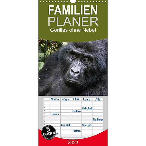 Familienplaner Gorillas ohne Nebel (Wandkalender 2023 , 21 cm x 45 cm, hoch), Helmut Gulbins