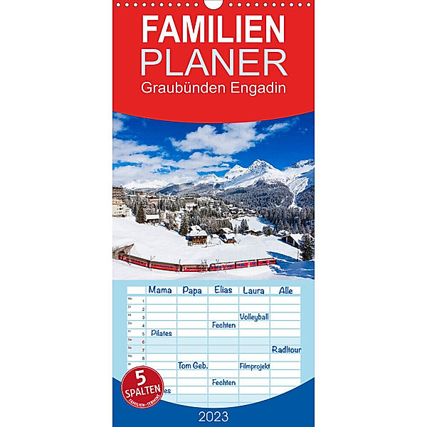 Familienplaner Graubünden Engadin (Wandkalender 2023 , 21 cm x 45 cm, hoch), Werner Dieterich