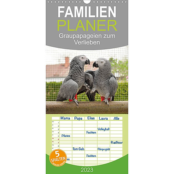 Familienplaner Graupapageien zum Verlieben (Wandkalender 2023 , 21 cm x 45 cm, hoch), Nadine Keller