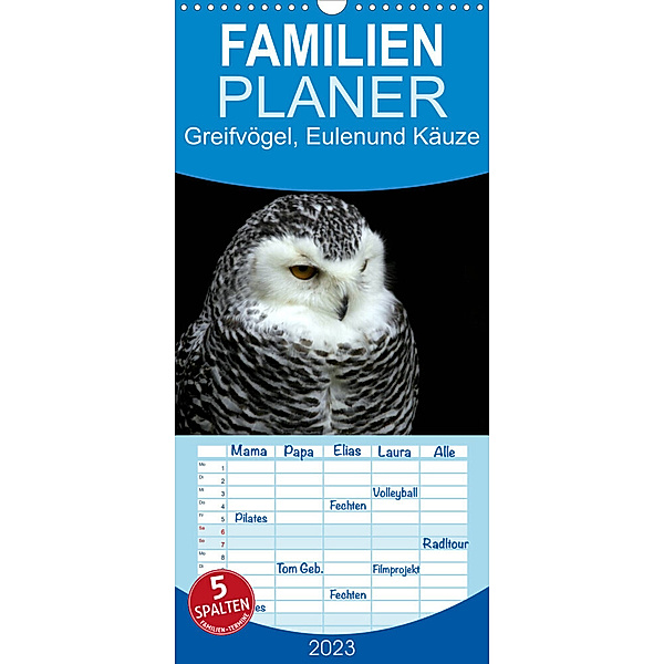 Familienplaner Greifvögel, Eulen und Käuze (Wandkalender 2023 , 21 cm x 45 cm, hoch), Arno Klatt