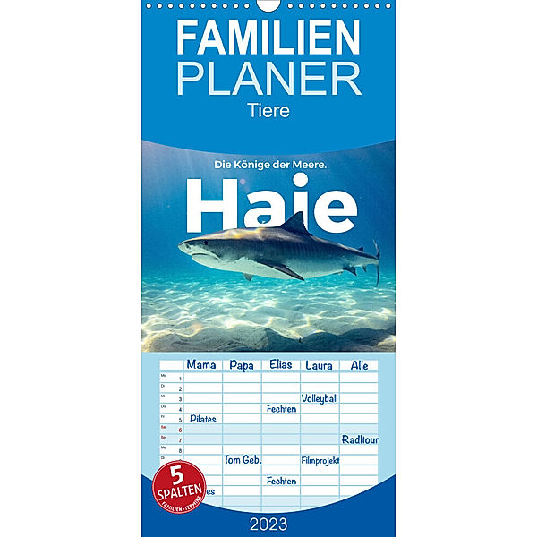 Familienplaner Haie - Könige der Meere. (Wandkalender 2023 , 21 cm x 45 cm, hoch), M. Scott