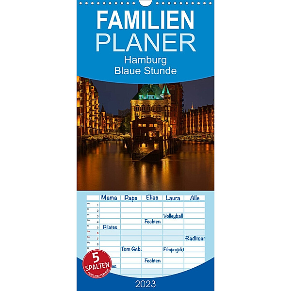 Familienplaner Hamburg  Blaue Stunde (Wandkalender 2023 , 21 cm x 45 cm, hoch), Thomas Paragnik