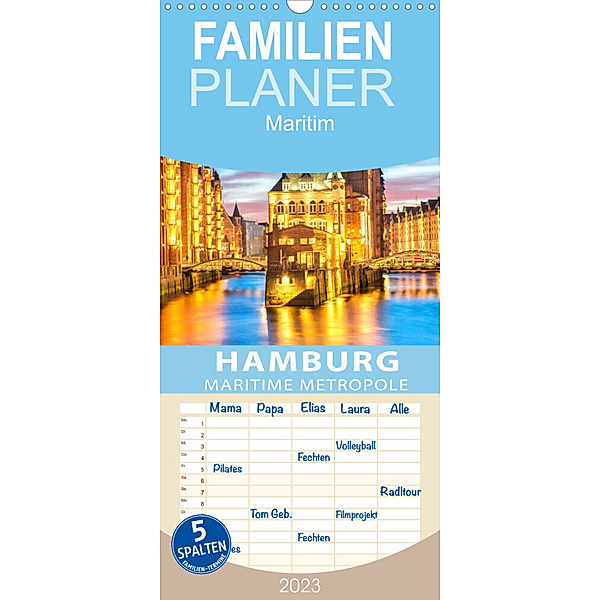 Familienplaner HAMBURG - Maritime Metropole (Wandkalender 2023 , 21 cm x 45 cm, hoch), Globe VISUAL