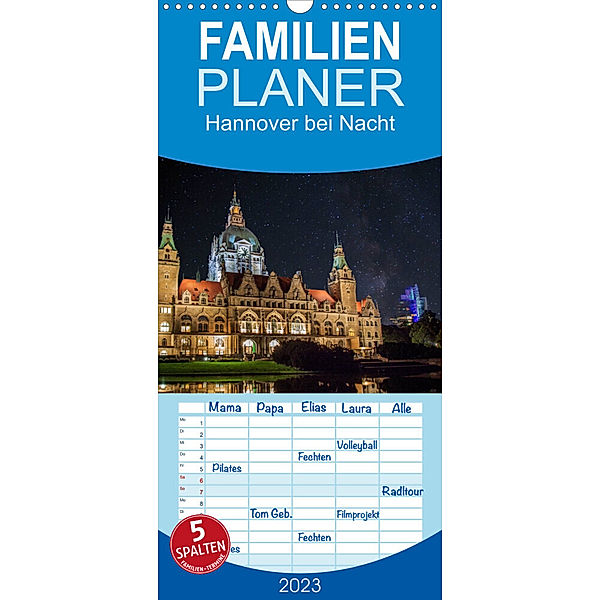 Familienplaner Hannover bei Nacht (Wandkalender 2023 , 21 cm x 45 cm, hoch), Patrick Graf