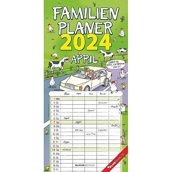 Familienplaner Happy 2024 - Familien-Timer 22x45 cm - mit Ferienterminen - 5 Spalten - Wand-Planer - mit vielen Zusatzinformationen - Alpha Edition