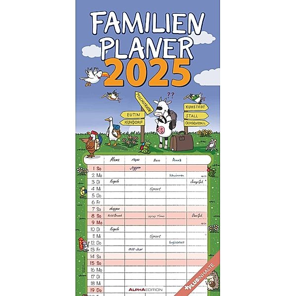 Familienplaner Happy 2025 - Familien-Timer 22x45 cm - mit Ferienterminen - 5 Spalten - Wand-Planer - mit vielen Zusatzinformationen - Alpha Edition