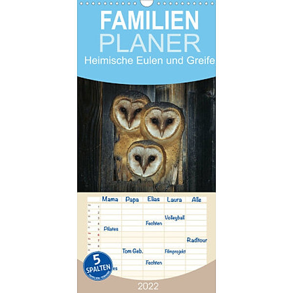 Familienplaner Heimische Eulen und Greife (Wandkalender 2022 , 21 cm x 45 cm, hoch), Günter Bachmeier