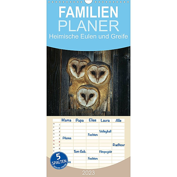 Familienplaner Heimische Eulen und Greife (Wandkalender 2023 , 21 cm x 45 cm, hoch), Günter Bachmeier