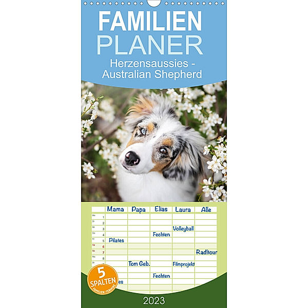 Familienplaner Herzensaussies - Australian Shepherd (Wandkalender 2023 , 21 cm x 45 cm, hoch), Madlen Kudla