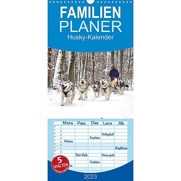 Familienplaner Husky-Kalender (Wandkalender 2023 , 21 cm x 45 cm, hoch), andiwolves