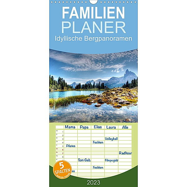 Familienplaner Idyllische Bergpanoramen (Wandkalender 2023 , 21 cm x 45 cm, hoch), Kordula Vahle